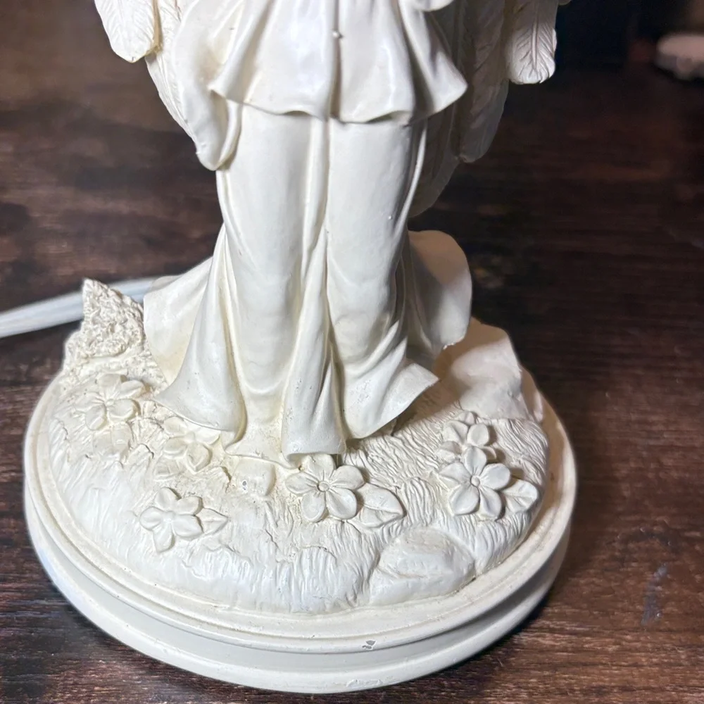 Vintage Angel Table Lamp Cream White Relief Shade Cherub Base Cottage Decor